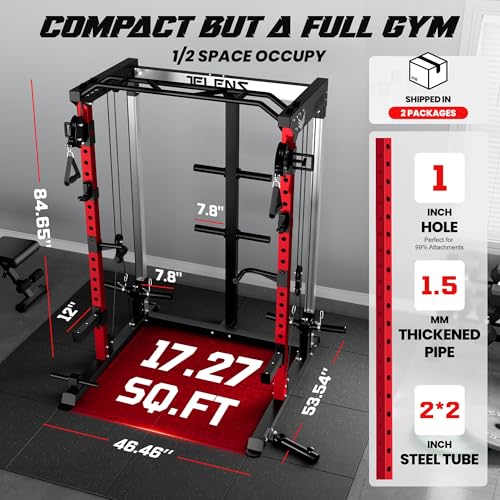 Image of JELENS C21 Power Cage, 2000LBS Multi-Function Power Rack with Independent Dual Pulley System, All-in-One Squat Rack for Cable Crossover, Home Gym Workout Machine