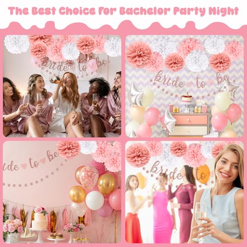 Image of NISOCY Bachelorette Party Decoration, Pink Bridal Shower Decoration Bride to Be Sign Banner with Fringe Party Curtains and Honeycomb Balls for Fall Wedding Bridal Shower Party Decorations