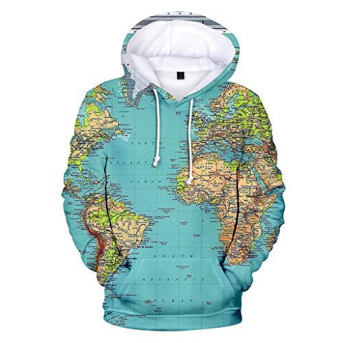 Preisvergleich Produktbild Xmiral Kapuzenpullover Herren 3D Landkarte Drucken Langmeliges Hoodie Sweatshirt mit Tasche Tunnelzug Herbst Outdoor Sportbekleidung mit Kapuze(i Himmelblau,M)