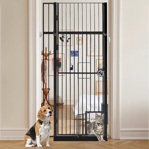71" Extra Tall Pet Gate with Cat Door, 29-37.5" Extra Wide Full Door Cat Gate for Doorway, No Drill Pressure Mounted Gate for Cats, Pet Barrier Indoor, No Jumping Over for Stairs Hallway, Black