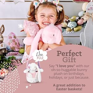 Easter Bunny Plush Cuddly Soft Embroidered Stuffed Animal Toy for Newborns Kids Boys Girls Pink 14 Inch