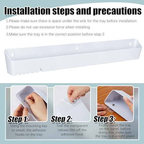 Image of Umigy 2 Pack 24 inch Kitchen Sink Tip Out Tray, False Drawer Front Flip Tray with Hinges & Clips, Sink Sponge Soap Organizer for Kitchen Bathroom, White