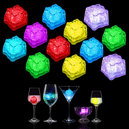 Valeny 12 unidades de cubitos de hielo LED para bebidas, vino, luz LED flash, decoración líquida con cambio de encendido/apagado para champán, fiesta, boda, club y bar