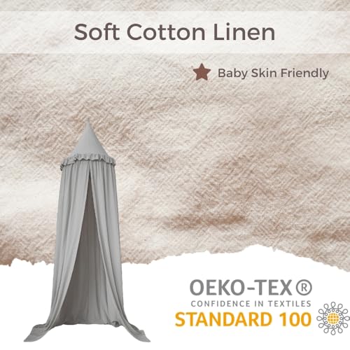 image for Wonder Space Kids Bed Canopy with Ruffles, Lace Frilled Cotton Tent Ne