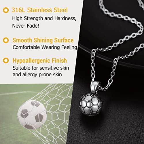 PROSTEEL Men Football Pendant Necklace, with Chain-Gold Plated/316L Stainless Steel/Black (Send Gift Box)
