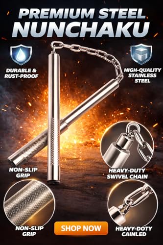 Image of Pro Steel Nunchaku Metal with Chain - Martial Arts Training Weapon for Karate, Kung Fu & Self Defense | Anti-Slip Grip Heavy Duty Practice Nunchaku for Beginners & Professionals