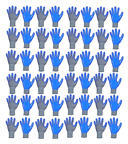 Image of Multipurpose Nylon Anti Cut PU Nitrile Coating Work Safety Gloves, Hand & Fingers, Gardening, Mechanical, Construction, Agriculture & Automotive - Durable & Comfortable (4 Pairs Blue Grey)