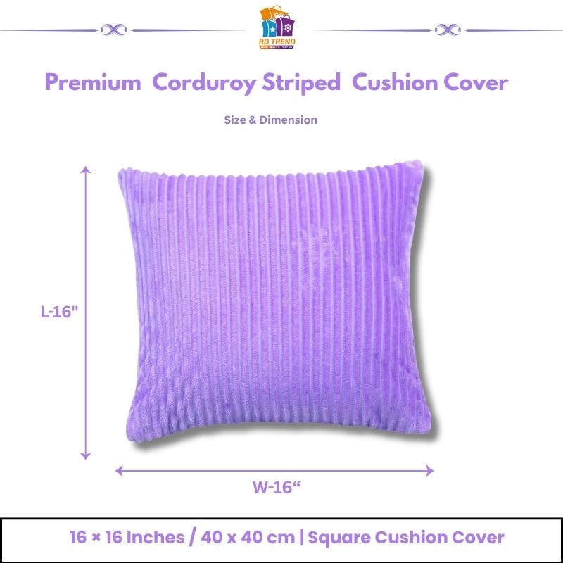 Image of RD TREND Cushion Cover Set of 2, Decorative Sofa Living Room Home Square Cushion Covers 16 Inch x 16 Inch, Aesthetic Corduroy Striped Double Sided (Lavender)
