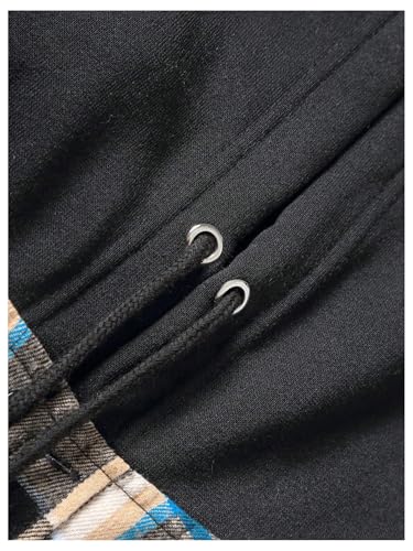 Image of Verdusa Men's Plaid Shirt Long Sleeve Button Down Flannel Shirt Casual Hoodie Jacket with Hooded Black Medium