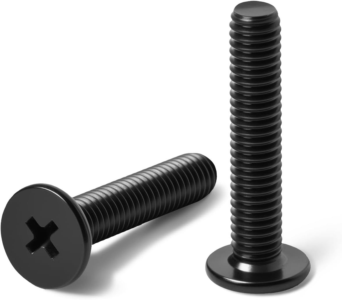 M3-0.5 x 10mm 50Pcs Flat Round Head Machine Screws, Black Oxide 304 Stainless Steel Phillips Cross Drive Screws Hardware Fastener