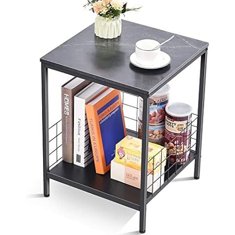 APEXCHASER End Table,2-Tier Side Table,Nightstand Bedside Table for Bedroom,Coffee Table Industrial Style,Square Snack Table with Metal Frame & Wooden Tabletop,Sofa Table for Living Room Home Office Cover