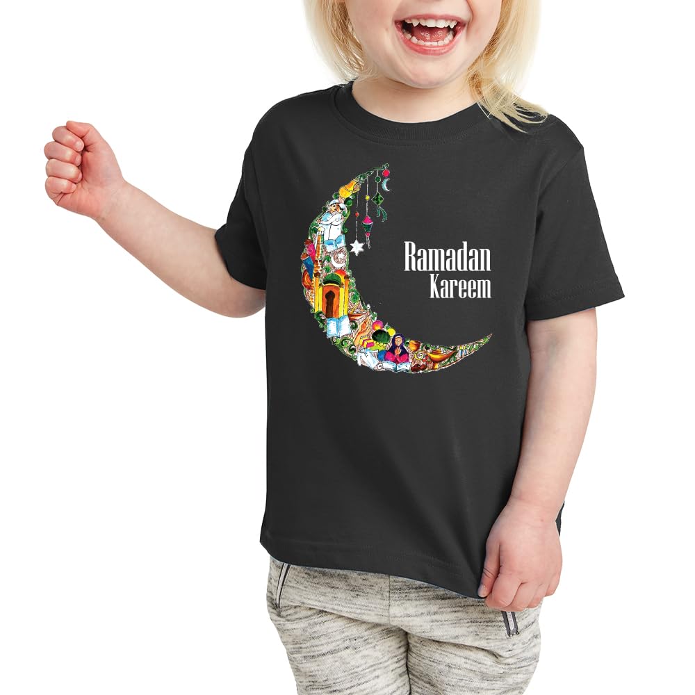 PRINTSHOP4MERamadan Kareem Kids Girls Cotton T-Shirt - Short Sleeve Round Neck Tee - Perfect Ramadan Gift for Kids