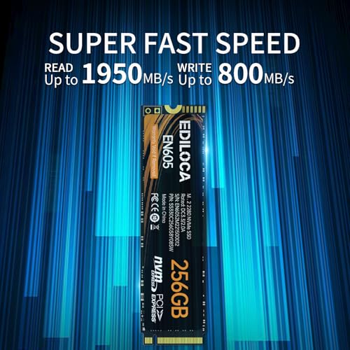 Image of Ediloca EN605 256GB M.2 SSD, NVMe1.3 PCIe Gen3 x4 SSD Internal Hard Drive, M.2 2280 - Read /Write Speed up to 1950 /800 MB /s - Internal SSD Compatible with Laptop & PC Desktop