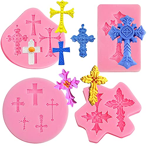 Cestony 4 Pieces Cross Silicone Molds For Diy Cake Biscuit Cookies Sugar Pudding Chocolate Hard Candies Dessert Decor Baptism Party Baby Shower Wedding Birthday Party Supplies #TOP27