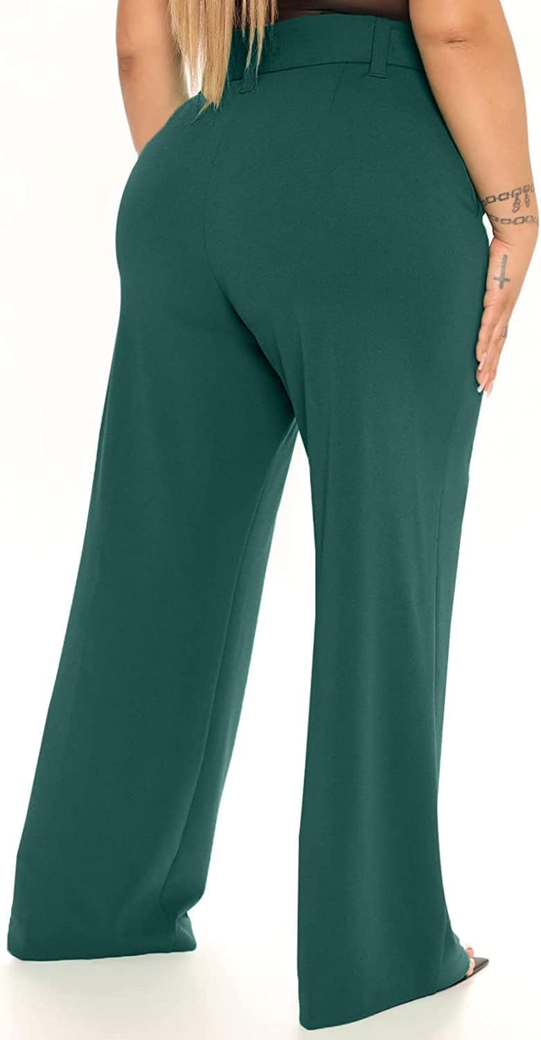 Eytino Womens Plus Size Stretch Dress Pants Comfy Wide Leg Belted Lounge Pants for Office, 1X-5X - Image 2