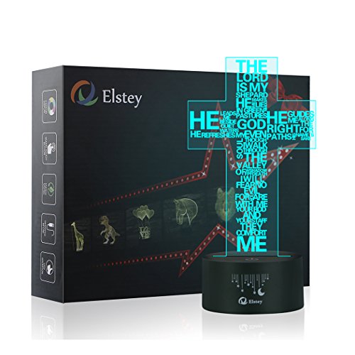Christ Jesus Cross 3D Night Light Table Desk Lamps, Elstey 7 Color Changing Touch Lights with Acrylic Flat & ABS Base & USB Cabler (Jesus 1)