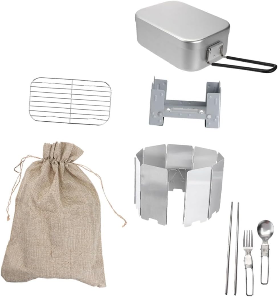 Healifty 1Set Portable Aluminum Bento Box with Foldable Handle for Outdoor Camping Hiking and Picnic Storage Rust-resistant Multifunctional Lunch Container with Smooth Surface and Anti-scald Design