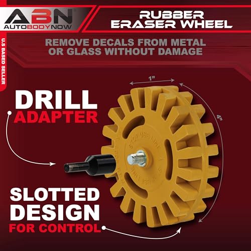 Image of ABN Rubber Eraser Wheel with Drill Adapter 1-Pack - Pinstripe, Double Sided Adhesive, Vinyl Decal, Graphics Removal Tool