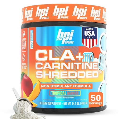 BPI Sports CLA + Carnitine Shredded - Convert Fat Cells Into Energy and Supports Lean Muscle Boost Metabolism - Non-Stimulant L-Carnitine Supplement - Tropical Mango (14.1 oz. / 50 Servings)