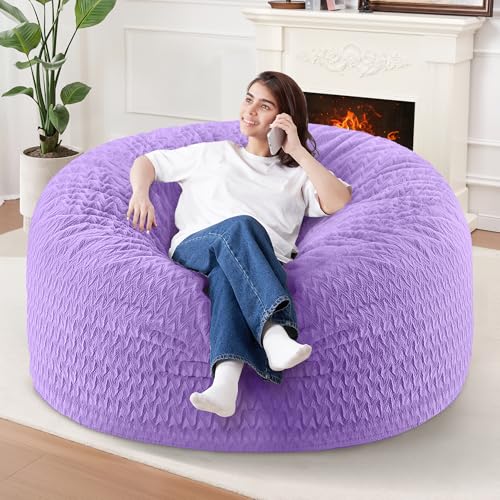 Image of 4FT Bean Bag Chair,Giant Bean Bag Chairs for Adults,Big Bean Bags with Memory Foam Filled, Large Beanbag Chairs with Chevron Plush Cover-Purple
