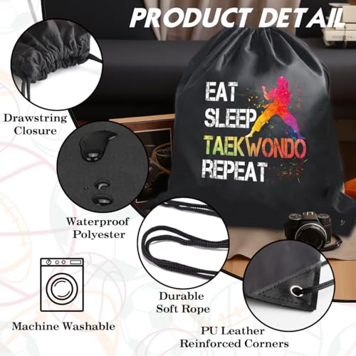 Eat Sleep Taekwondo Repeat Drawstring Backpack For Men Women, Waterproof Sport Sackpack For Taekwondo Lover Taekwondo Fan, Funny Birthday Christmas String Gym Bag Gifts For Her Him3