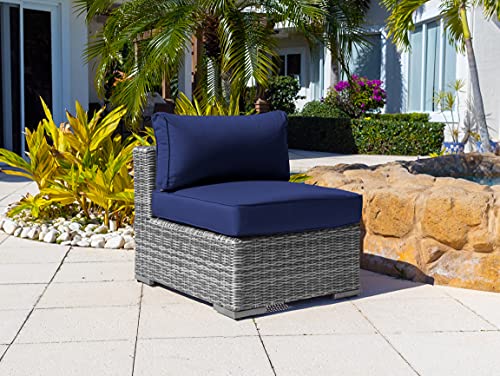 Tuscany 9-Piece Resin Wicker Outdoor Patio Furniture Sectional Sofa Set In Gray W/Seven Modular Sectional Seats, Armchair, And Coffee Table… (Half-Round Gray Wicker, Sunbrella Canvas Navy) #TOP1
