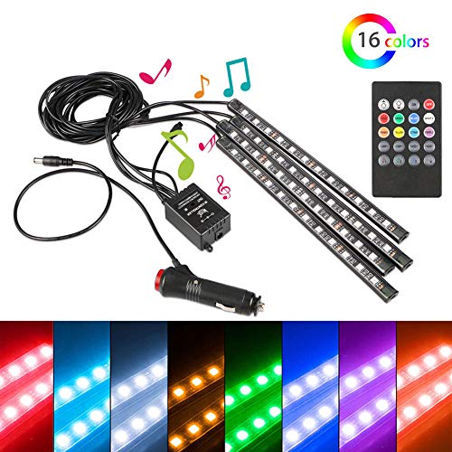 XTAUTO Car LED Strip Lights 4Pcs 48LED Multicolor Music LED Interior Atmosphere Decorative Light Under Dash Lighting Kit with Sound Active and Wireless Remote Controller
