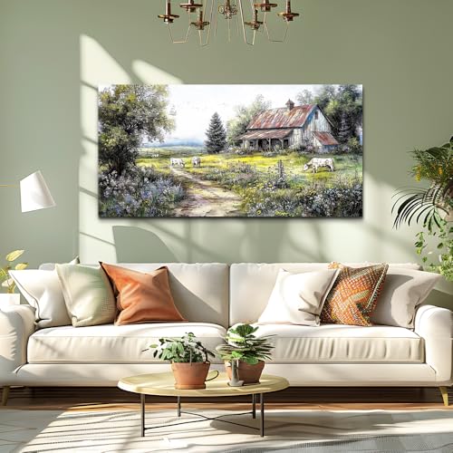 PHAOHUAXM Canvas Wall Art For Living Room Large Wall Decor For Bedroom Office Decorations Field Wall Pictures Flower Scenery Watercolour Paintings Printing Artwork Home Decor Aesthetic 24x48 In