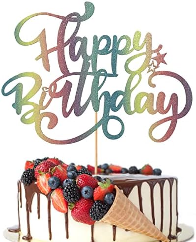 Crseniny Happy Birthday Cake Topper,Rainbow Glitter Birthday Sign Cake Decorations，Anniversary Party/Birthday Party Decoration Supplies