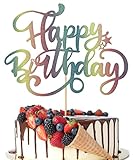 Crseniny Happy Birthday Cake Topper,Rainbow Glitter Birthday Sign Cake Decorations，Anniversary Part