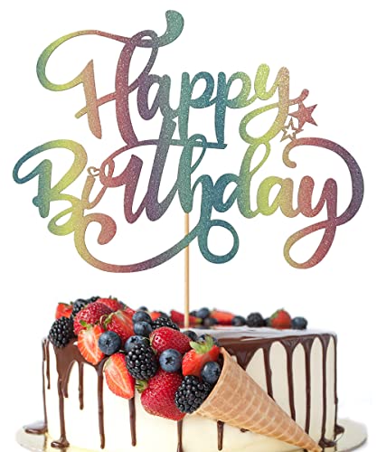 Crseniny Happy Birthday Cake Topper,Rainbow Glitter Birthday Sign Cake Decorations，Anniversary Party/Birthday Party Decoration Supplies #TOP2