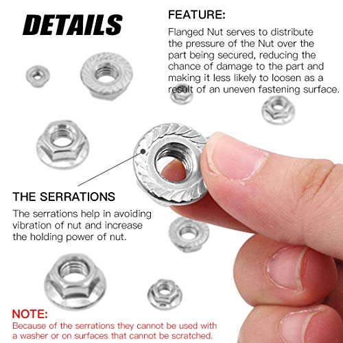 Spzcdza SD180822001 150Pcs 304 Stainless Steel Serrated Hex Flange Nuts Flange Metric Hex Lock Nuts Assortment Kit  thumb #4