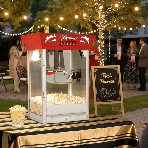 Image of Large Commercial Popcorn Machine: 12 Oz Popcorn Maker with 3-Switch Control Movie Theater Style Makes Up to 48 Cups for Home Party Office, Red