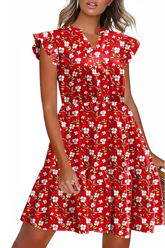 Image of HOTOUCH Women Printed Dress for Summer Short Ruffle Sleeve Dress Tiered Mini Dress with Pockets