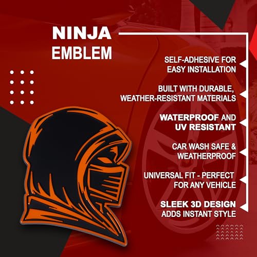 Image of Ninja Emblem, Custom 3D Car Badge - Universal Exterior Accessories for Car, Truck, SUV, Motorcycle (Set of 2) (Orange)