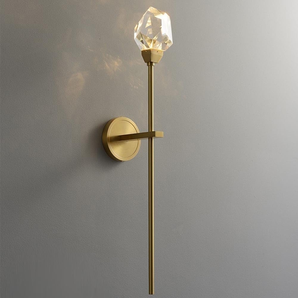 SXSCARKX Indoor Crystal Wall Sconce, Brushed Brass d Hardwired Light Fixture, 3 Color Temperature 3000K-4000K-6000K Dimmable Modern Lamp Lighting for Bedroom, Bathroom, Hallway
