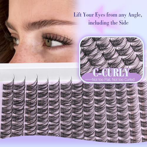 Newcally Lash Clusters Kit Wispy Natural Cluster Eyelash Extension Kit DIY Lash Extension Kit C-curly 10-16MM Eyelash Clusters Volume Individual Lashes Kit by Newcally