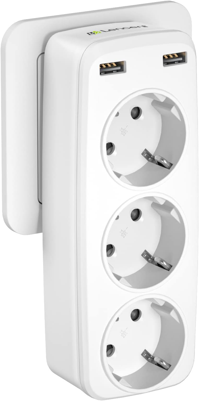 LENCENT Ladron Enchufes Multiples, 4000W, Adaptador de Pared con 3