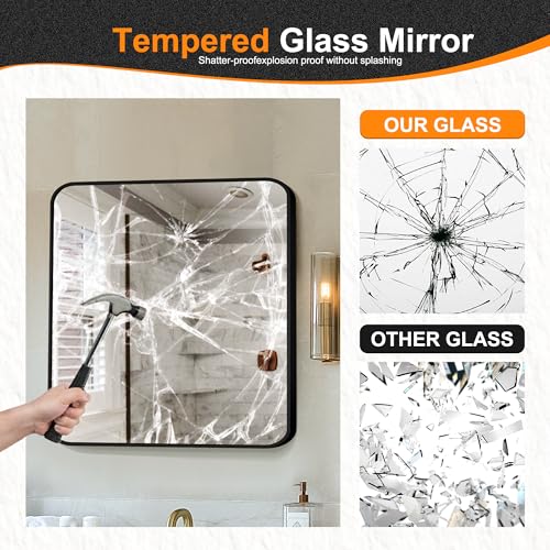 Image of Delma Bathroom Vanity Mirror, Black Framed Mirror for Over Sink, 30x30 | HD glass, distortion-free for makeup and grooming, Sturdy frame, all mounting hardware, hangs horizontal or vertical
