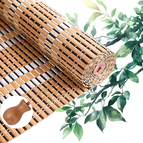 Persianas Enrollables de Bambú Natural,80% Blackout Cortinas Opacas para Ventanas Bambu Exterior Estores de Madera Privacidad con Elevador, para Patio Porche