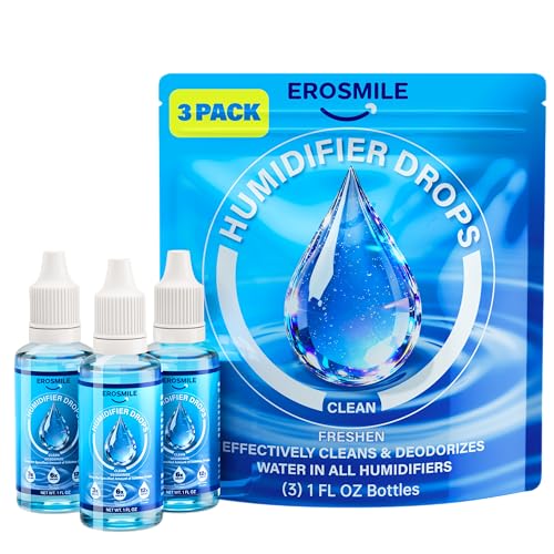 EROSMILE Humidifier Cleaner Drops [3 Pack] Humidifier Water Treatment Cleaning Drops for All Makes & Models - Slows Buildup & Scaling - Cleans & Deodorizes Water, 300+ Day Supply