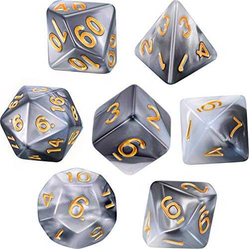 EBOOT Polyhedral 7-Die Dice Set for Dungeons and Dragons with Black Pouch (Black White)