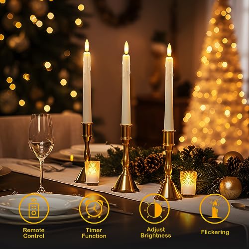 Image of 2 PCS LED Flameless Taper Candles with Remote Timer, 7.9 inch Ivory Taper Candle Sticks Battery Operated, Plastic Window Taper Candles with 3D Wick Flickering Flame for Christmas Home Decor