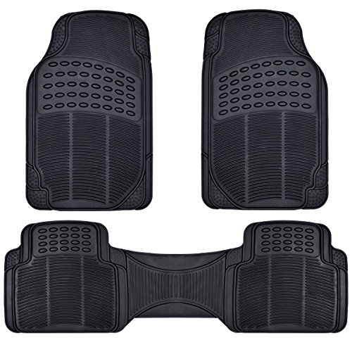 All Weather Solid Black Rubber Trimmable Front & Rear 3 Pieces Universal Car Van Truck Floor Mats Set