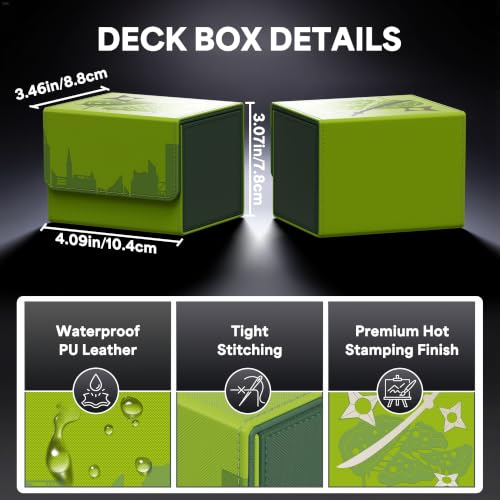 Image of Kabinka MTG Deck Box with Embossed Design, Fits 120+ Sleeved Cards, Green