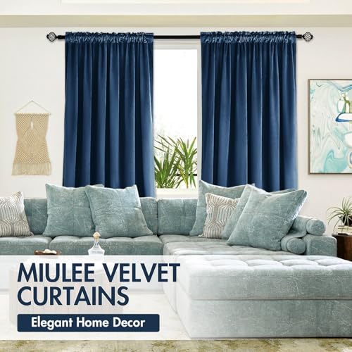 Image of MIULEE Navy Blue Blackout Velvet Curtains Drapes 96 Inch Long 52 inchx96 inch