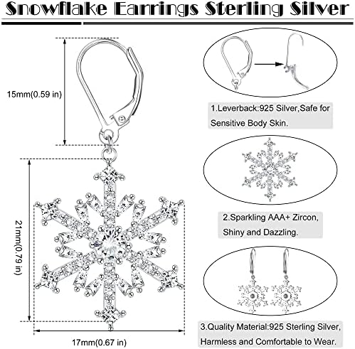 Weihnachtsohrringe Schneeflocke – Silberfarben, Hängend, Mit Strasssteinen, Hypoallergen