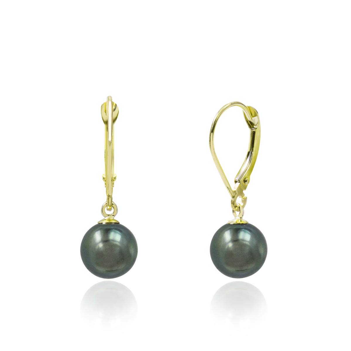 14K Gold Tahitian Black Pearl Leverback Earrings