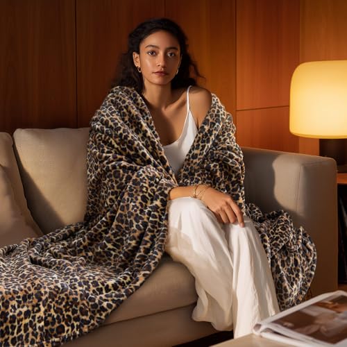 Image of BEDELITE Fleece Blanket for Couch & Bed, Luxury Cheetah Plush Cozy Fuzzy Blanket, Leopard Print Throw 50 inchx 60 inch, Dark Brown