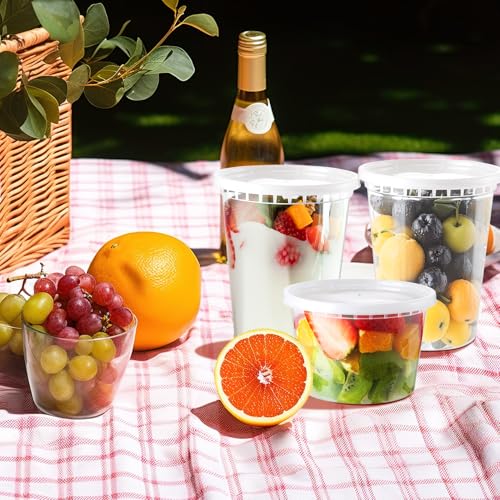 Eupako 50 Stück Deli Container mit Deckeln, [25stk 480ml & 25stk 960ml Combo]- Meal Prep Boxen, Mikrowellen Gefrierschrank sichere, Kunststoff Speicherboxen, auslaufsicher für Lunchboxen, To-Go-Essena